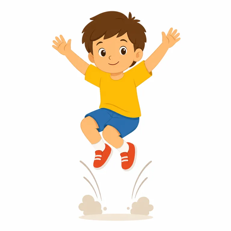 jump（飛び跳ねる・動詞）の覚え方イラスト — まず「地面を蹴って、体や気持ちが一気に上へ跳ねる」という核イメージで固定すると覚えやすいです