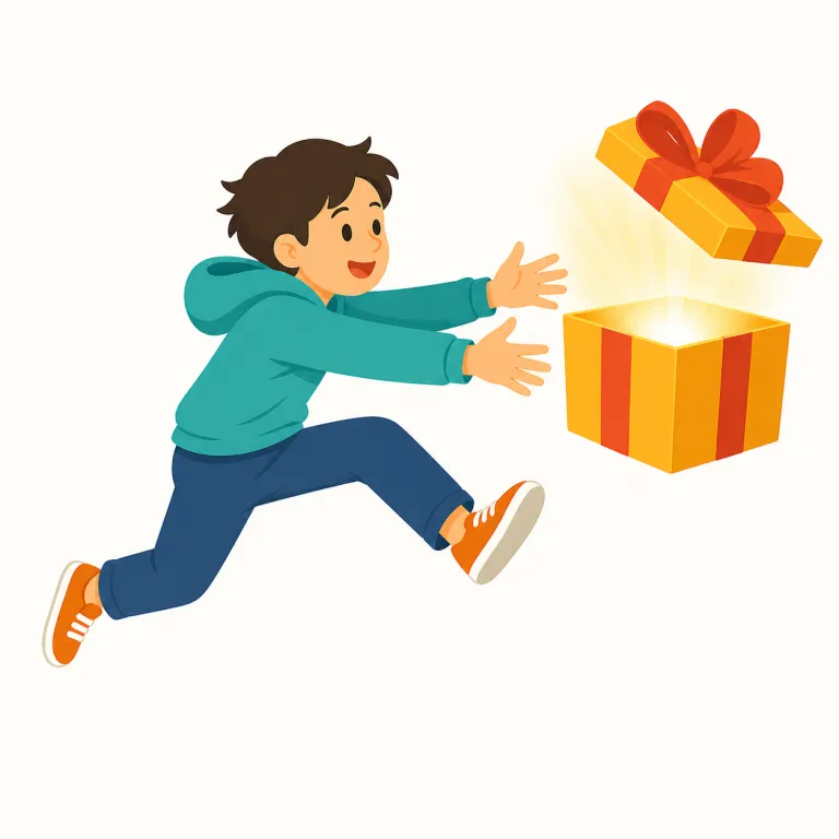 jump at（飛びつく・句動詞）の覚え方イラスト — 「jump at」は、まず jump の「勢いよく動く」を土台にすると覚えやすいです