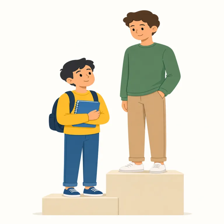 junior（年下の・形容詞）の覚え方イラスト — 形容詞 junior は、junior engineer, junior staff のように肩書きや役割を修飾する形に注目しましょう