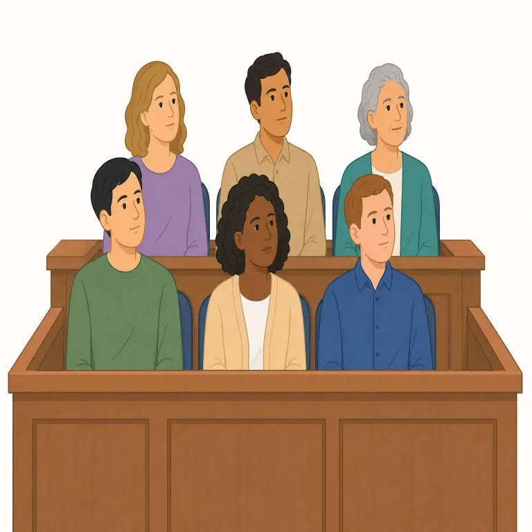 jury（陪審団・名詞）の覚え方イラスト
