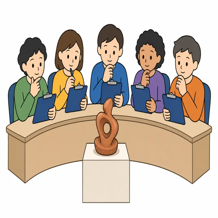 jury（審査員団・noun）の覚え方イラスト