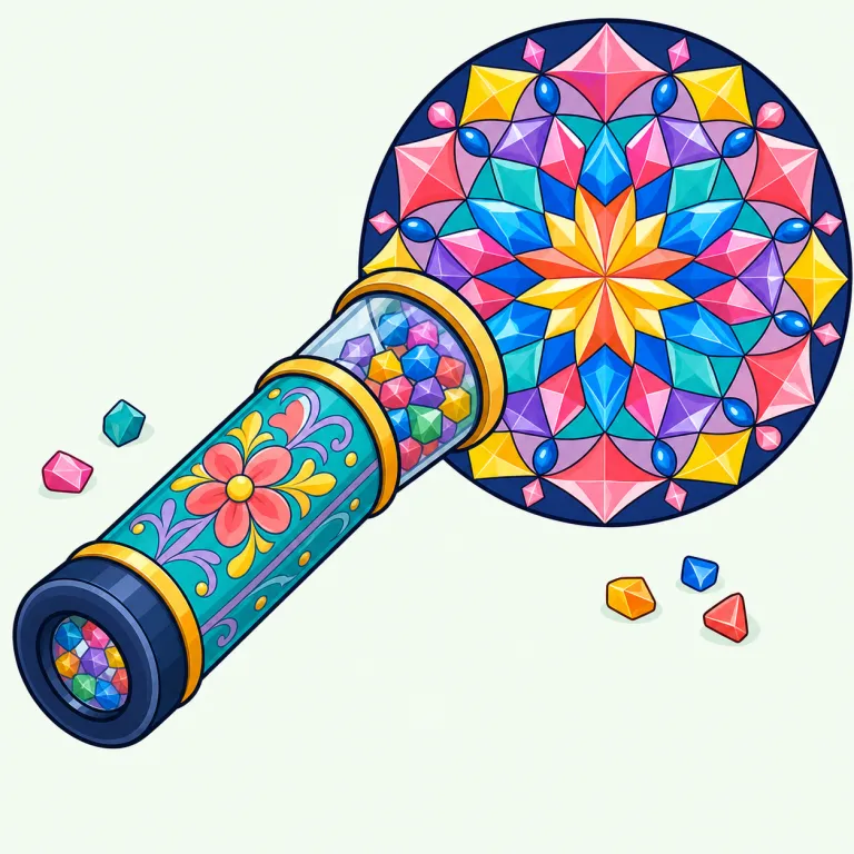 kaleidoscope（万華鏡・名詞）の覚え方イラスト — kaleidoscope は、まず語尾の -scope を telescope・microscope と同じ「見る道具」の仲間として覚えると定着しやすい語です