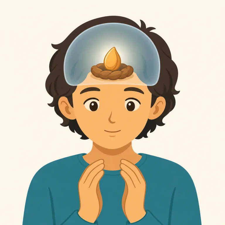 keep in mind（心に留める・イディオム）の覚え方イラスト — keep は「保つ」、mind は「心・頭」なので、「頭の中にその情報を置いたままにする」と組み立てると覚えやすいです