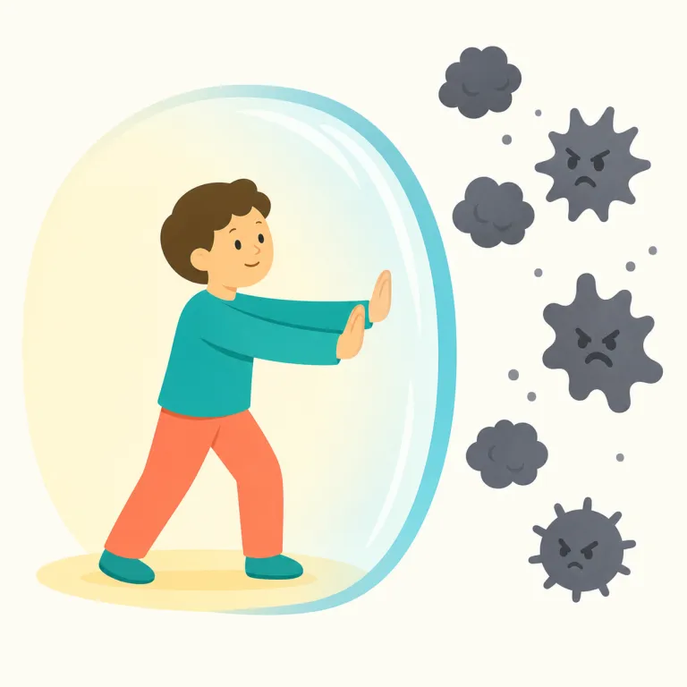 keep something at bay（危険を遠ざける・イディオム）の覚え方イラスト — まず keep A ..