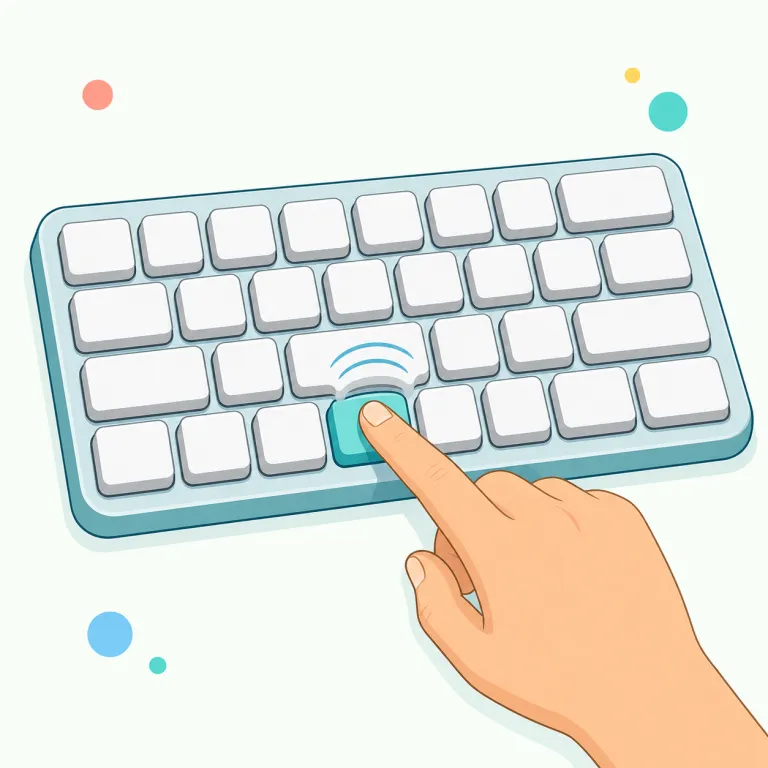 keystroke（キー操作・名詞）の覚え方イラスト — key「キー」＋stroke「一打ち」と分け、「キーを一回打つ動作」と覚えると定着しやすい語です