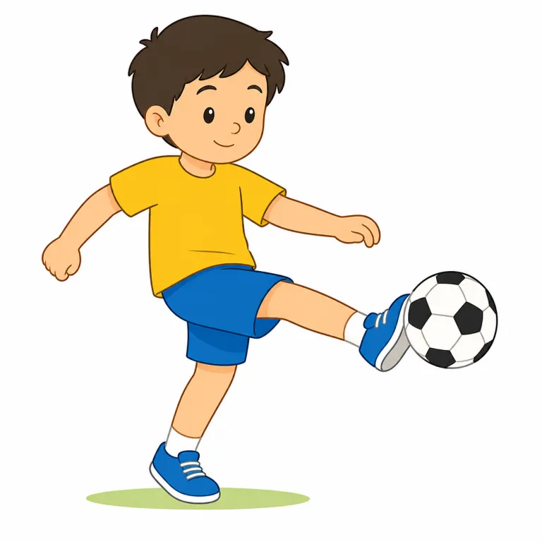 kick（蹴る・動詞）の覚え方イラスト — 動詞kickは、膝から先を振って対象に力をぶつける場面を核に覚えます