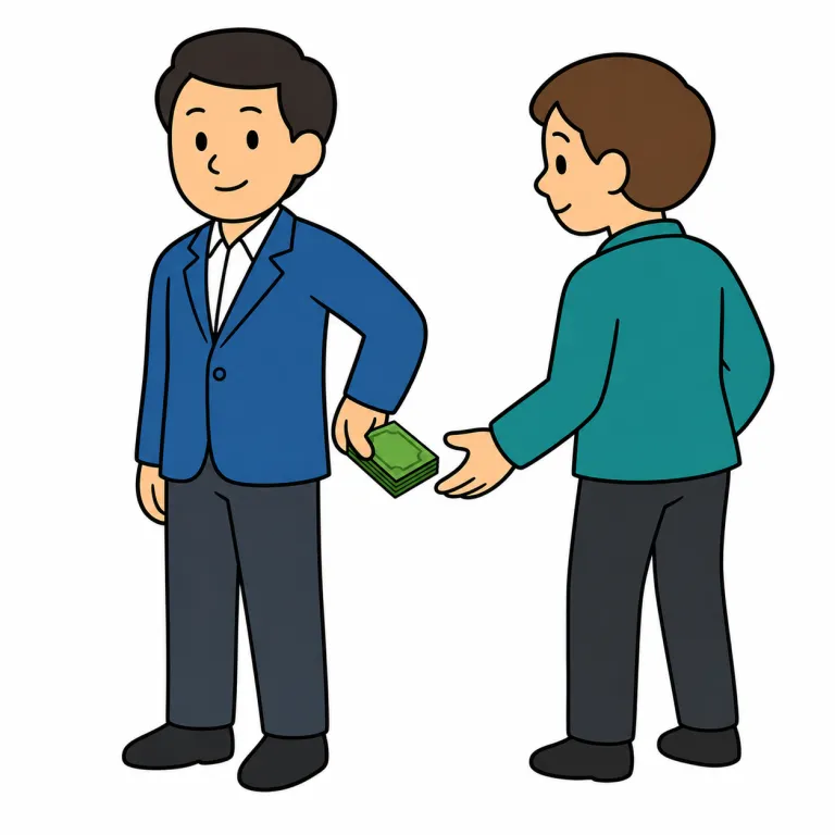 kick back（リベートを払う、賄賂を渡す・phrasal_verb）の覚え方イラスト