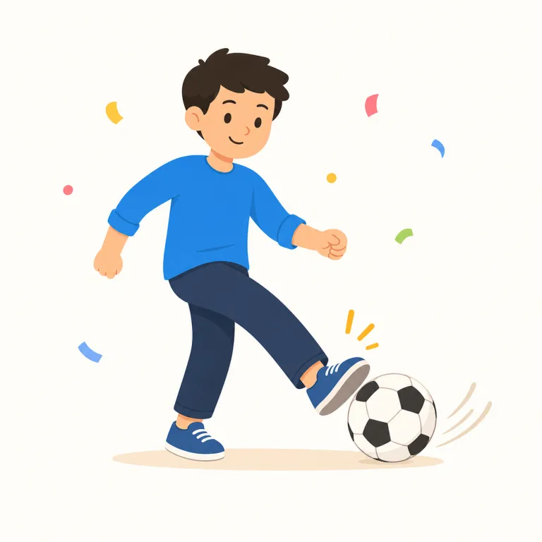 kick off（開始する・句動詞）の覚え方イラスト — サッカーの試合開始の kick-off をそのまま思い出すと定着しやすい表現