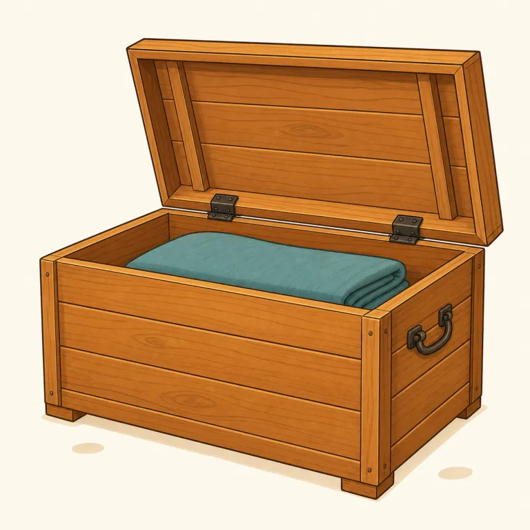 kist（木製の箱・名詞）の覚え方イラスト — まず chest を知っているなら、その古風で地方色の強い仲間として覚えると残りやすい語です