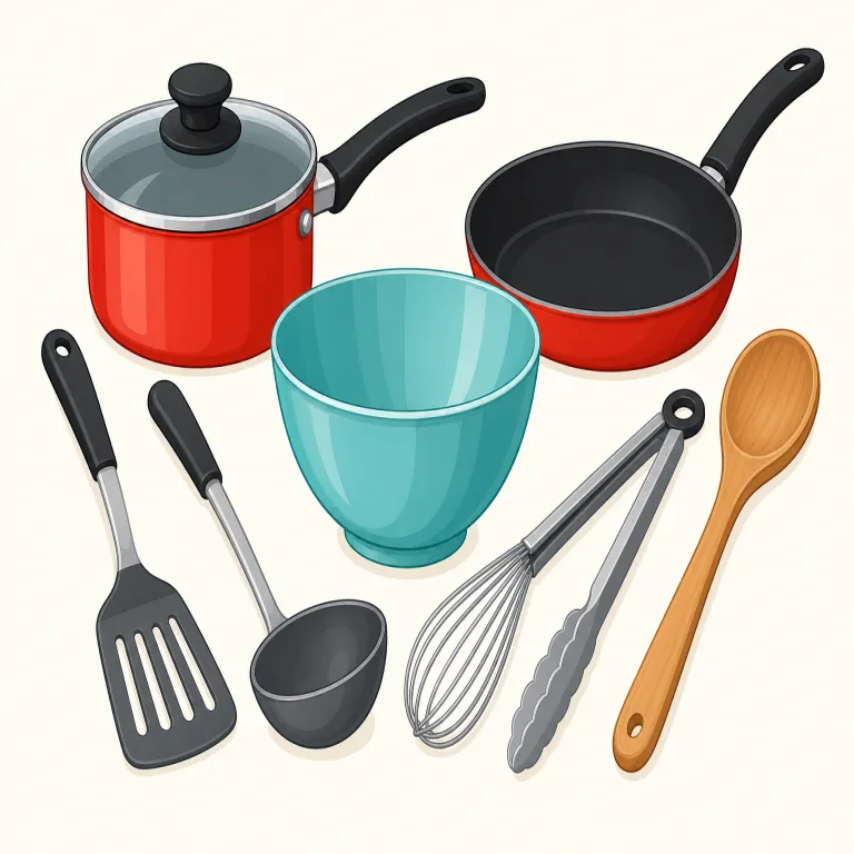 kitchenware（台所用品・名詞）の覚え方イラスト — kitchenware は kitchen + -ware に分けて覚えます