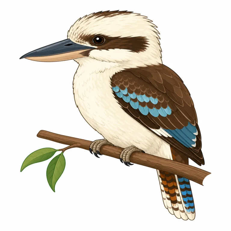 kookaburra（ワライカワセミ・名詞）の覚え方イラスト — この項目は「カワセミの一種」という広い説明ではなく、ワライカワセミという具体的な鳥名を覚える項目です