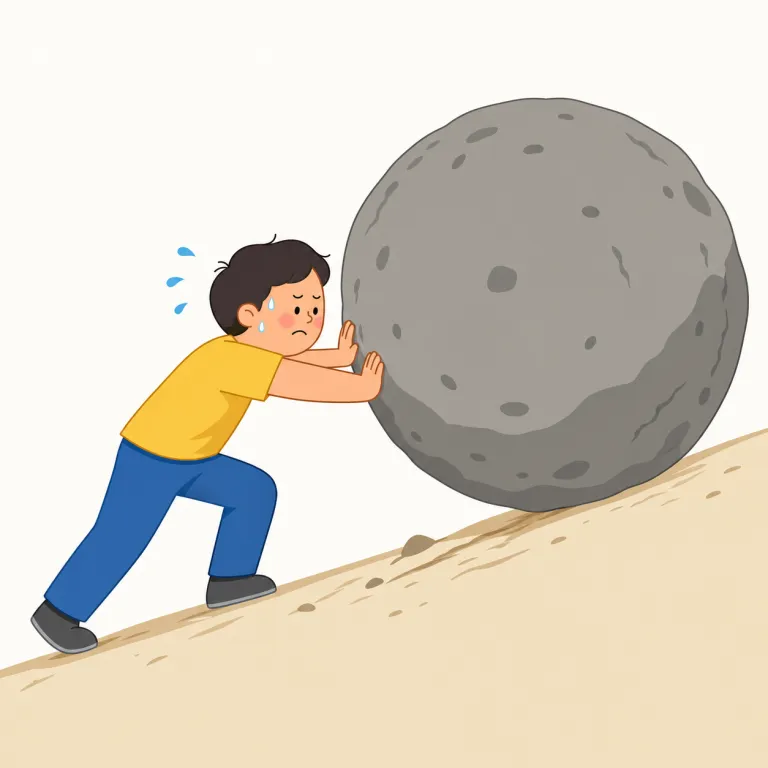 laboriously（苦労して・副詞）の覚え方イラスト — laboriously は laborious（骨の折れる、手間のかかる）に -ly が付いた副詞