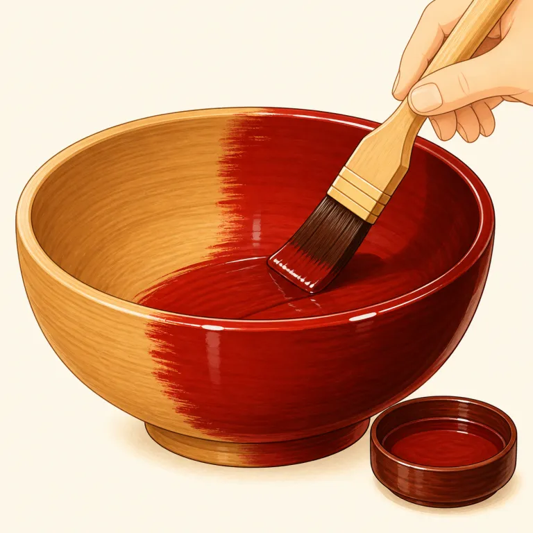 lacquer（ラッカー塗料・名詞）の覚え方イラスト — paint や coat は「塗る」全般ですが、lacquer は「塗ると硬く乾き、つやのある保護膜になるもの」と覚えると残りやすいです