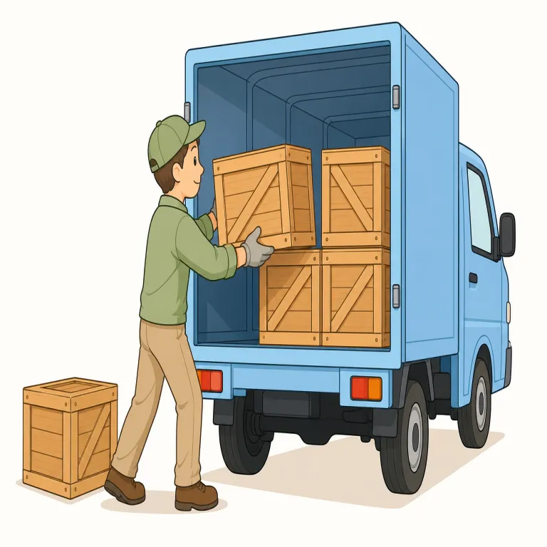 lade（積み込む・動詞）の覚え方イラスト — まず日常語の load「積む」を軸に置くと覚えやすいです