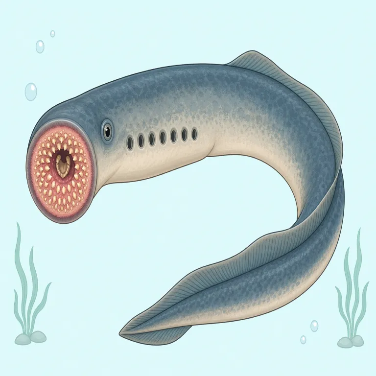 lamprey（ヤツメウナギ・名詞）の覚え方イラスト — lamprey は見た目で lamp + prey と区切って覚えると残りやすい