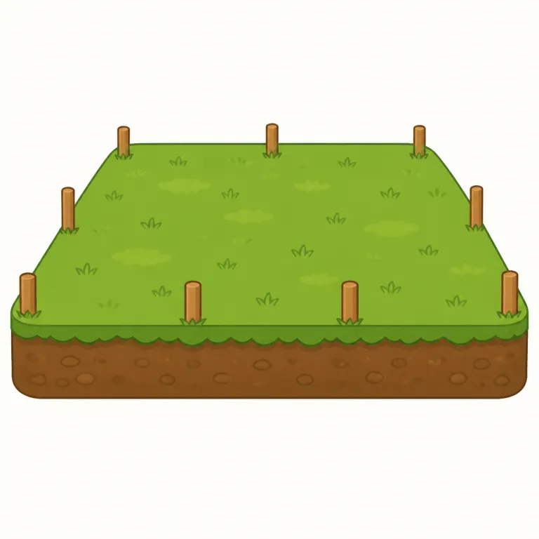 land（土地・名詞）の覚え方イラスト — 地図を思い浮かべて、青い水域ではない茶色や緑の部分が land です