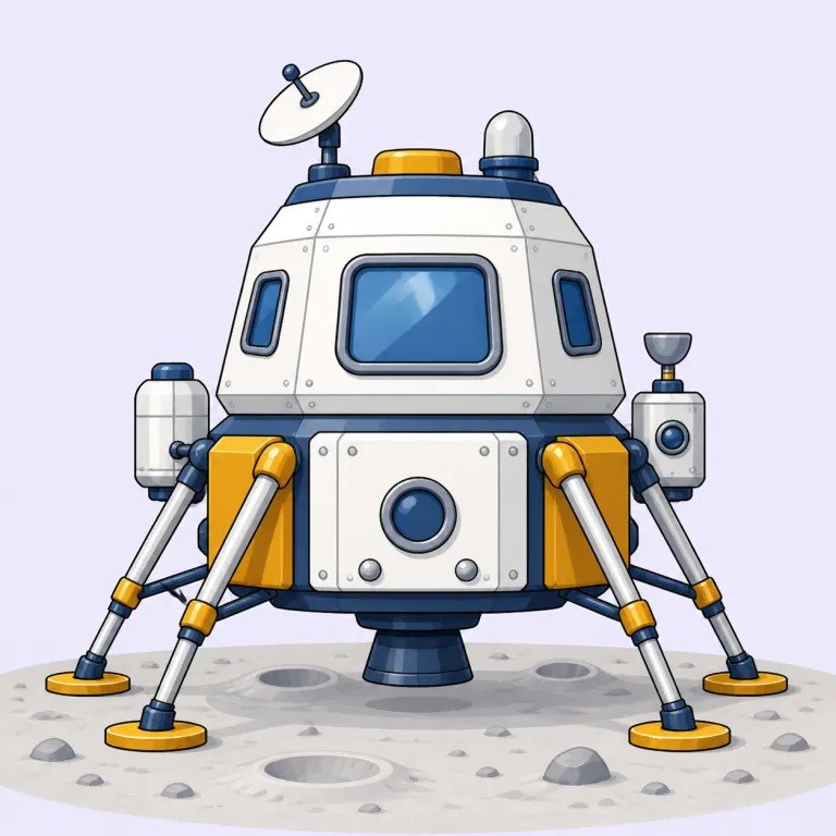 lander（着陸船・名詞）の覚え方イラスト — land を「陸・着地する」として知っていれば、lander は「着地する役目のもの」と自然に取れる