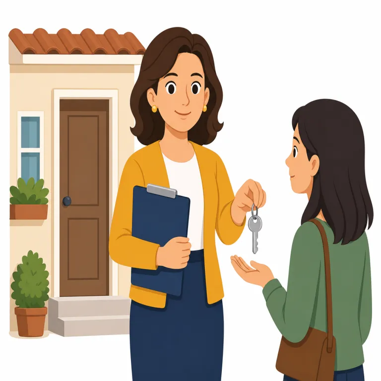 landlady（女性の大家、女主人・名詞）の覚え方イラスト — landlady は、まず landlord とセットで見るのが最短です
