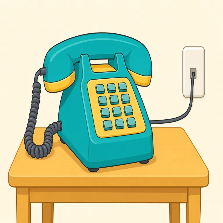 landline（固定電話・名詞）の覚え方イラスト — land と line をそのまま意識すると覚えやすいです