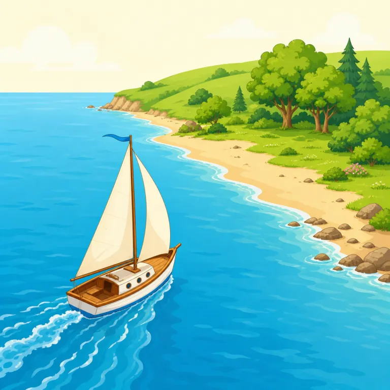 landward（陸地側・形容詞）の覚え方イラスト — land＋-ward で「陸のほうへ」