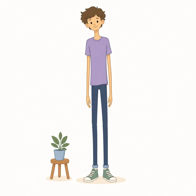 lanky（ひょろ長い・形容詞）の覚え方イラスト — tall だけなら単に「背が高い」、slim なら「すらっとして好印象」