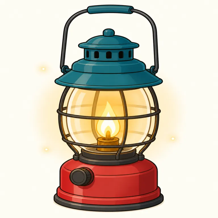 lantern（ランタン・名詞）の覚え方イラスト — このエントリの「ランタン」は、キャンプや停電時に使う携帯用の照明器具として覚えます