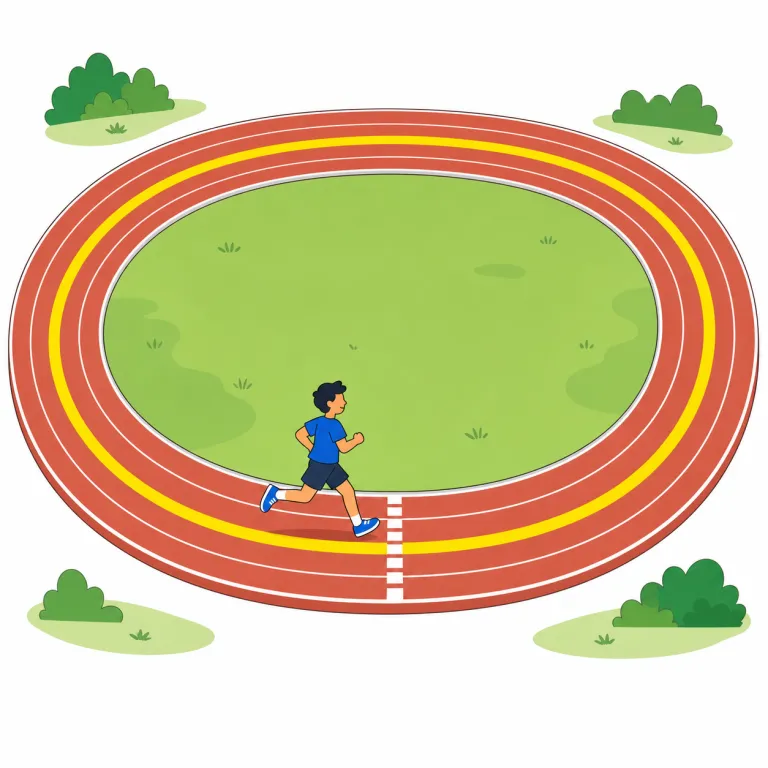 lap（ひざ、ひざの上・名詞）の覚え方イラスト — lap は『決まったコースを1周して、また同じ地点に戻る一区切り』として覚えると残りやすいです