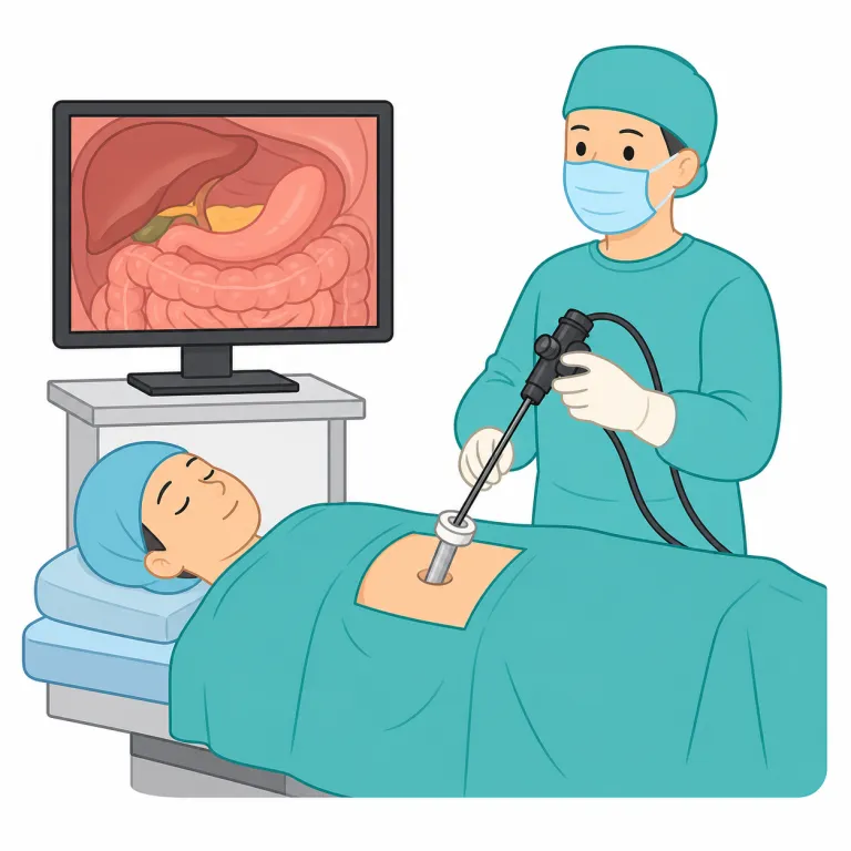 laparoscopy（腹腔鏡検査・noun）の覚え方イラスト