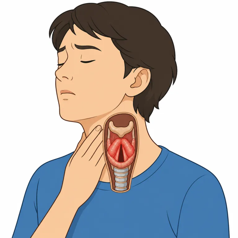 laryngitis（喉頭炎・noun）の覚え方イラスト