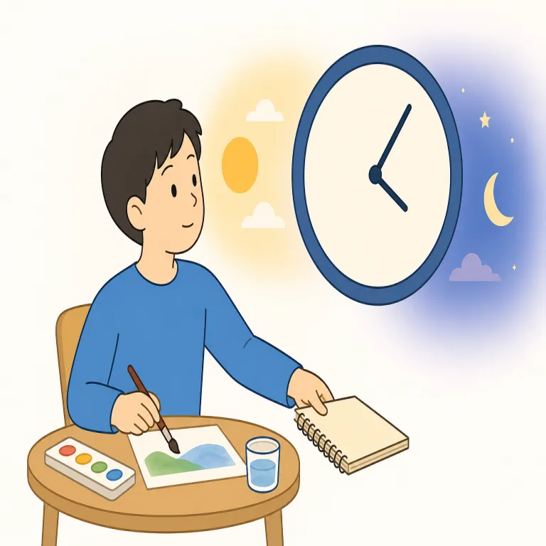 later（後で・副詞）の覚え方イラスト — late「遅い」の比較級だが、副詞では「今より遅い時点へ」という矢印だけを持つと考えるとよい