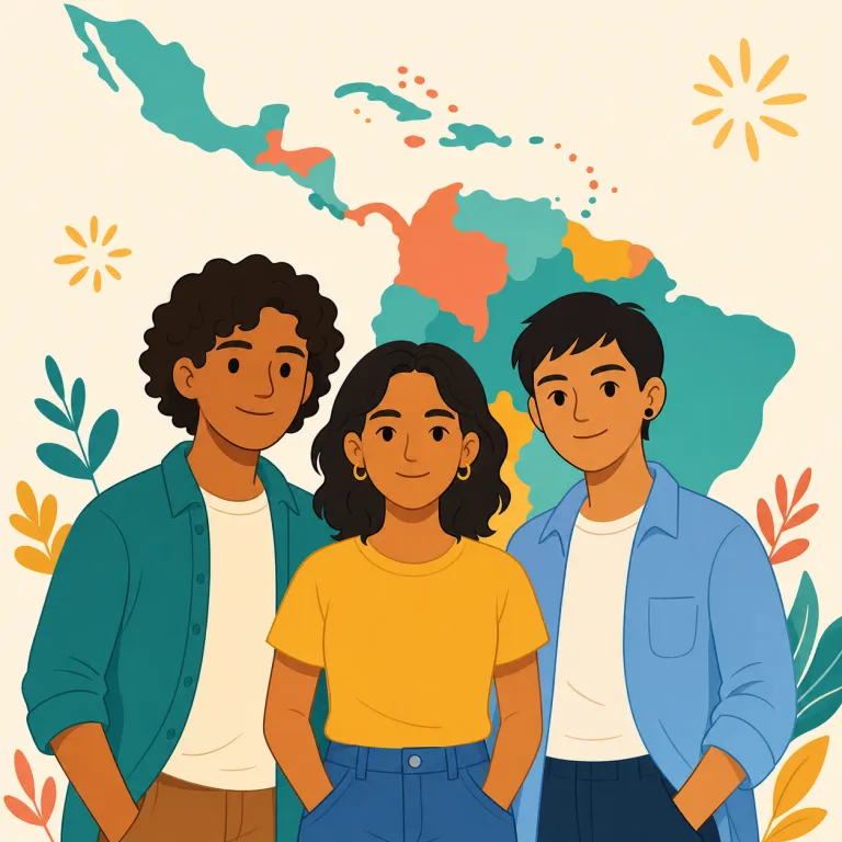 latino（ラテン系の人・名詞）の覚え方イラスト — Latin America「ラテンアメリカ」と結び付け、Latino はそこに出自や文化的背景を持つ人だと覚えると定着しやすい