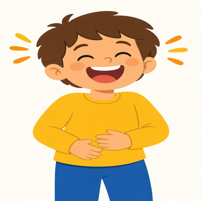 laugh（笑う・動詞）の覚え方イラスト — laugh は「声が出る笑い」と覚えると smile と区別しやすい