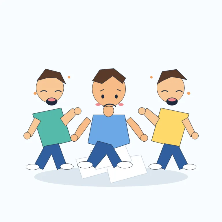 laugh at（を笑う・句動詞）の覚え方イラスト — laugh は「笑う」、at は視線や反応が向かう先を示す前置詞です