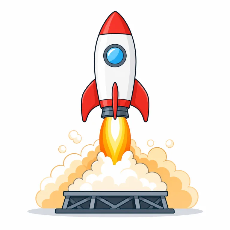 launch（打ち上げ・動詞）の覚え方イラスト — launch は「ロケットや衛星を打ち上げる」という物理的な動作として押さえます
