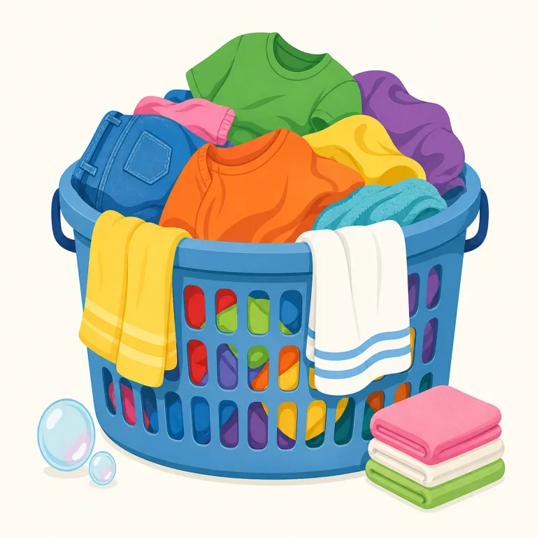 laundry（洗濯物・名詞）の覚え方イラスト — まず "wash clothes" の場面と結びつけると覚えやすい語です