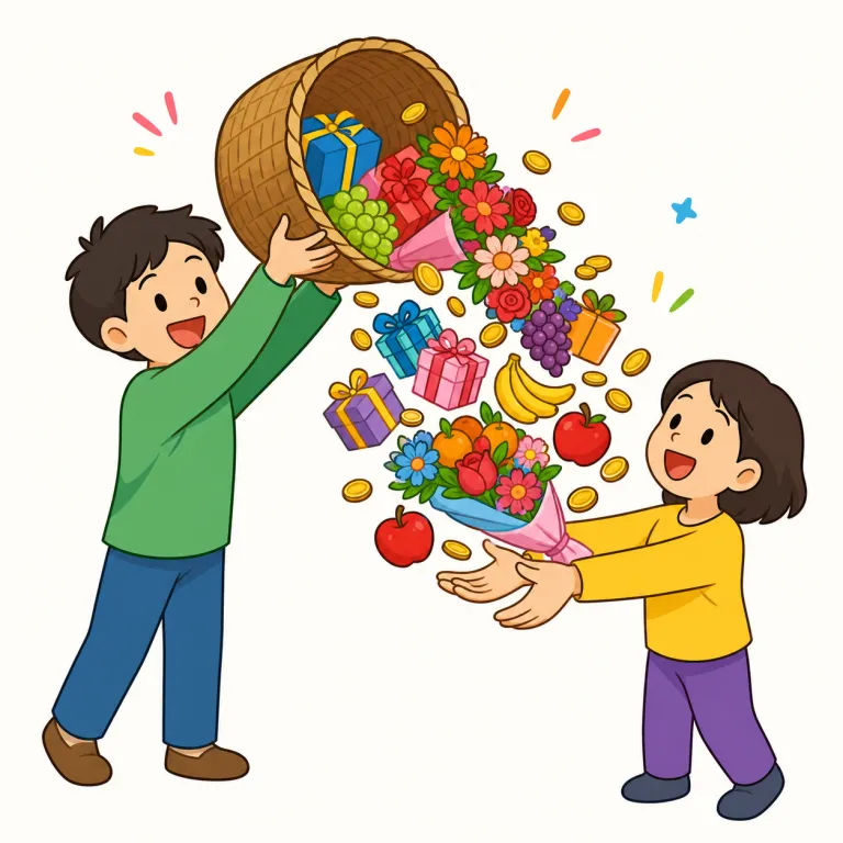 lavish（惜しみなく与える・verb）の覚え方イラスト