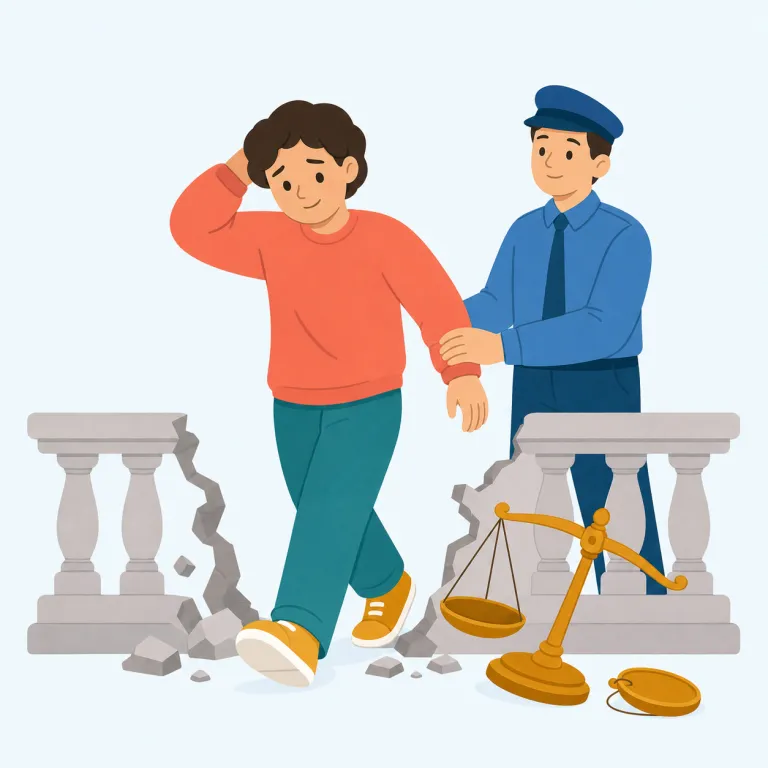 lawbreaker（法律違反者・名詞）の覚え方イラスト — break the law「法律を破る」を知っていれば、語順を入れ替えた law＋breaker「法律を破る人」と理解できる