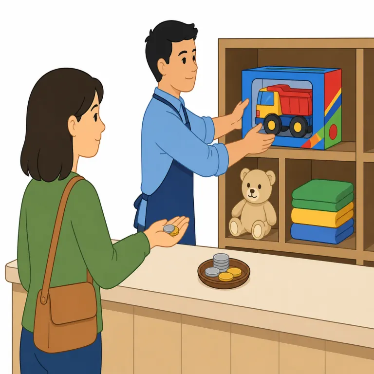 layaway（取り置き・名詞）の覚え方イラスト — lay と away を見て、「商品を店の奥に lay して away しておく」と場面で覚えると残りやすい語です