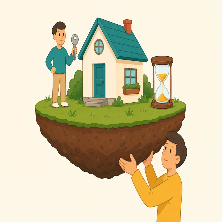 leasehold（借地権・名詞）の覚え方イラスト — lease + hold で覚えると残りやすい語です
