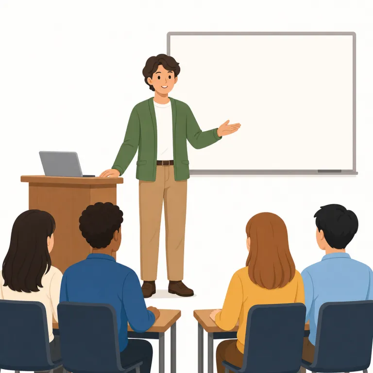 lecturer（講師・名詞）の覚え方イラスト — lecture は「講義」を意味し、-er は writer や teacher と同じく「それをする人」を表す