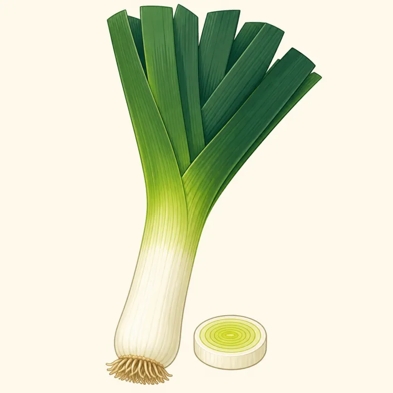 leek（西洋ねぎ、ポロねぎ・名詞）の覚え方イラスト — leek は野菜名なので、まず onion や garlic の仲間として覚えると定着しやすいです