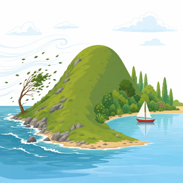 leeward（風下の・形容詞）の覚え方イラスト — leeward を形容詞で見るときは、「どちら側の面か」を名詞に貼るラベルとして覚えると使いやすいです
