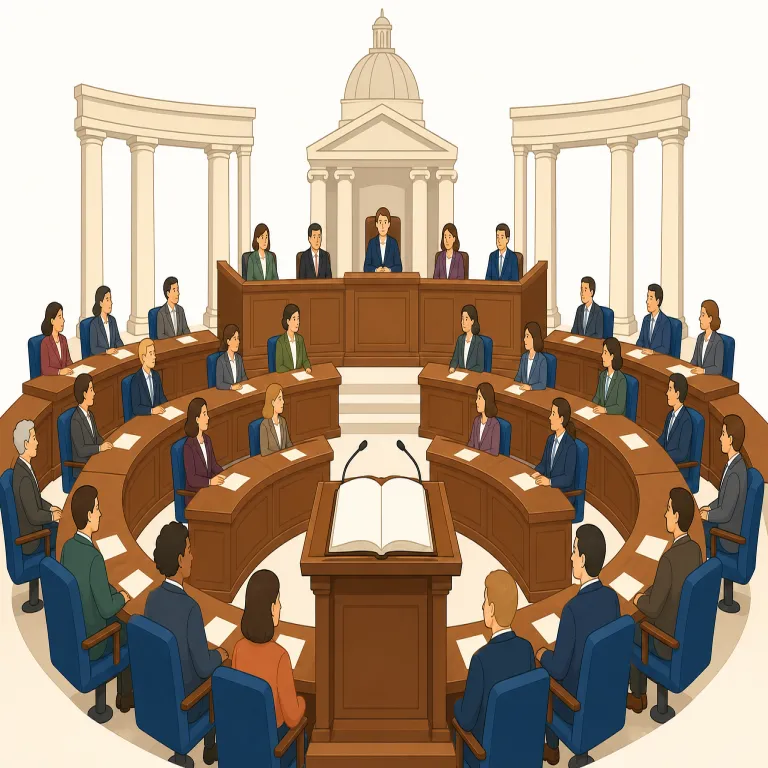 legislature（立法府・名詞）の覚え方イラスト — この意味では legislature を「法律を作る働きを担う政府部門」＝立法府として覚えます