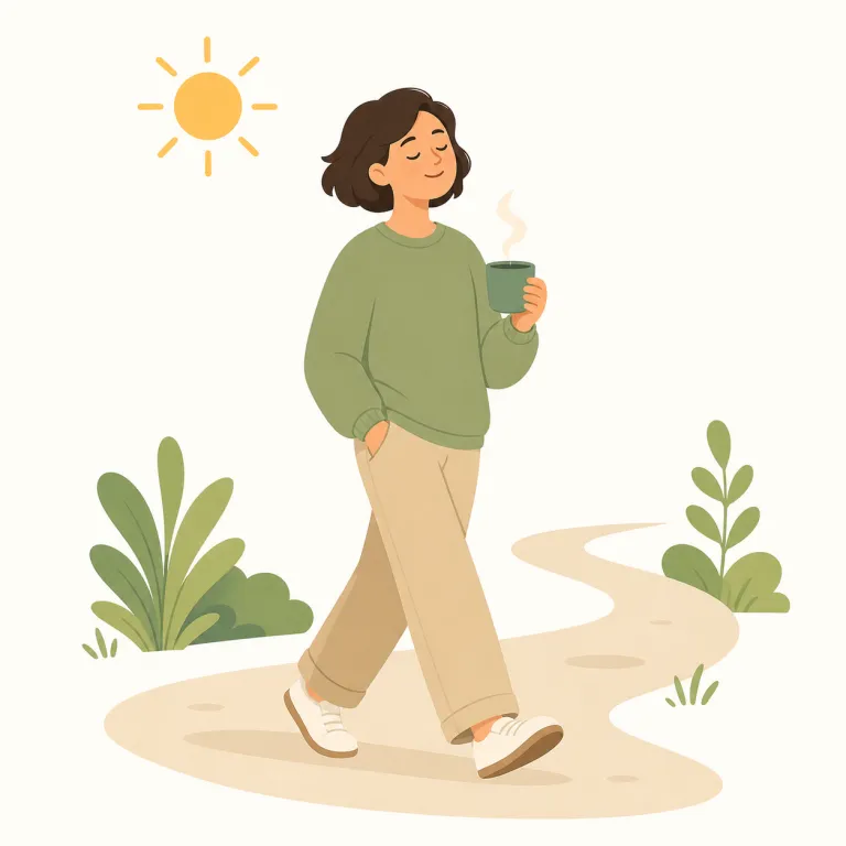 leisurely（のんびり・形容詞）の覚え方イラスト — 形容詞の leisurely は、名詞に「急かされない余白」を足す語です