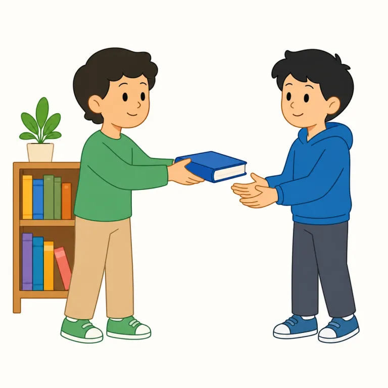 lend（貸す・動詞）の覚え方イラスト — borrow が「借りる」なら、lend はその反対側で「貸す」
