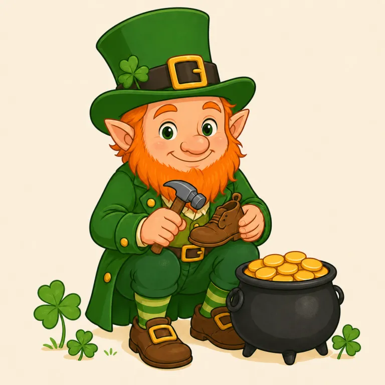 leprechaun（アイルランドの小妖精・名詞）の覚え方イラスト — fairy（妖精）や elf（小妖精）の仲間として覚えつつ、leprechaun は「アイルランド限定の、緑の服を着た小さないたずら者」という強い絵で固定すると残り…