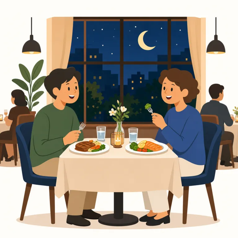 let's eat out tonight（今夜は外食しよう・イディオム）の覚え方イラスト — まず let’s は「一緒に〜しよう」と相手を誘う定番の出だし
