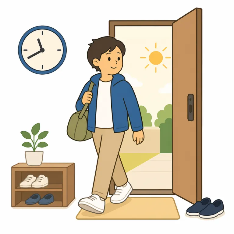 let's leave early（早めに出発しましょう・イディオム）の覚え方イラスト — このエントリでは let's leave early を「早めに出発しましょう」として覚えます