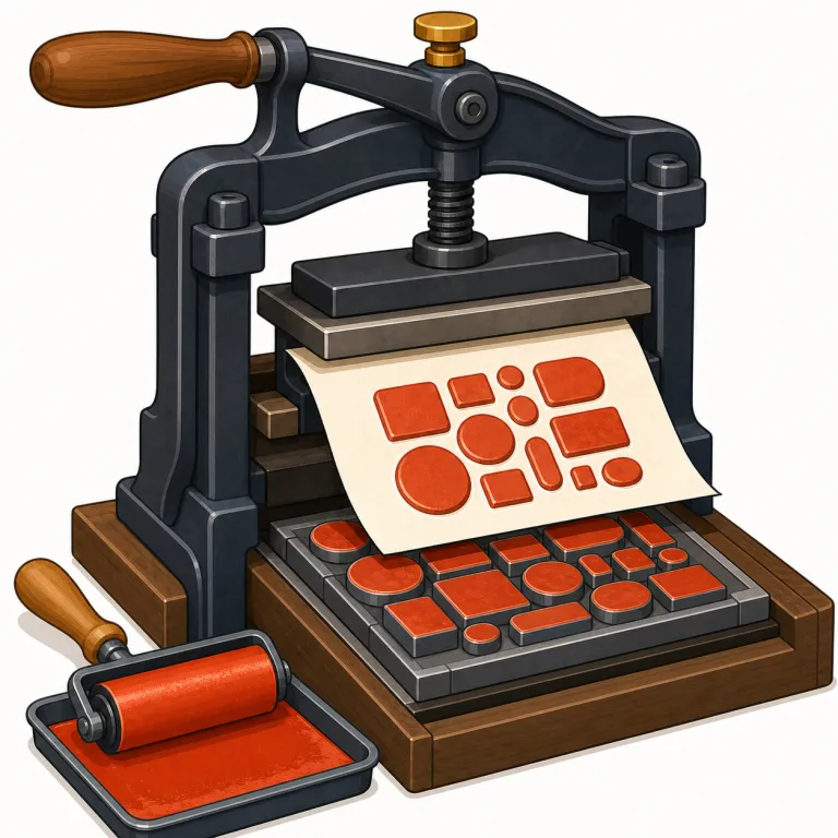 letterpress（活版印刷・名詞）の覚え方イラスト — letterpress は letter「文字」+ press「押す」と分けると覚えやすい名詞です