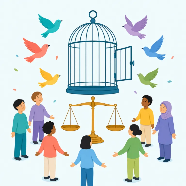 liberalism（リベラリズム・名詞）の覚え方イラスト — liberalism は liberal + -ism と見て、「liberal な考え方の主義」と分けると覚えやすいです